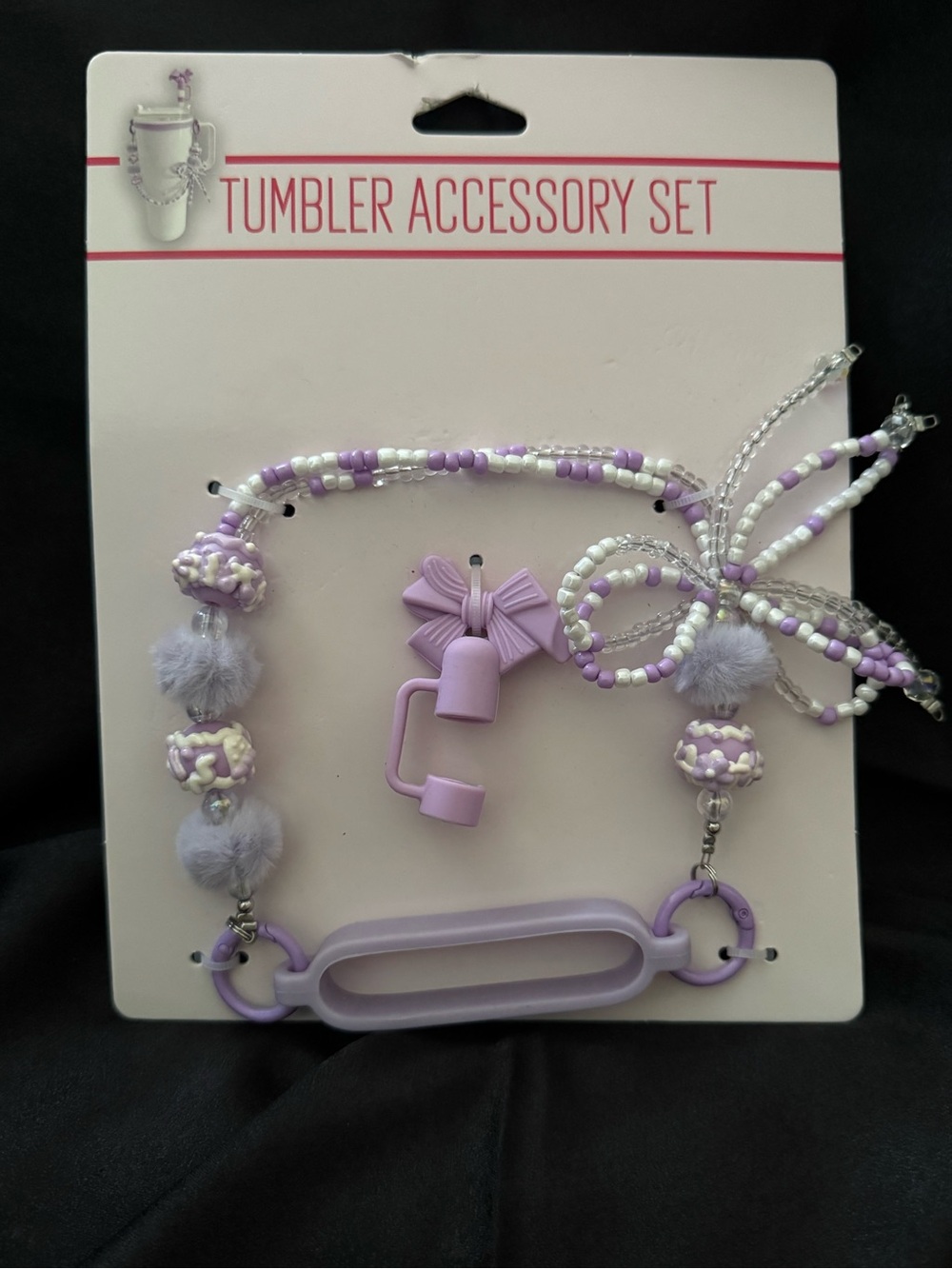 Tumbler Accessory Set - Lilac Beaded Strap with Charms
